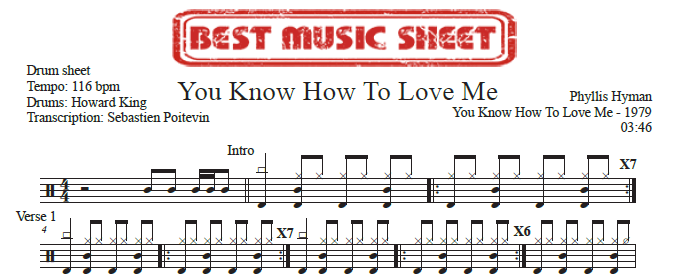 Sample drum sheet of You Know How to Love Me by Phyllis Hyman