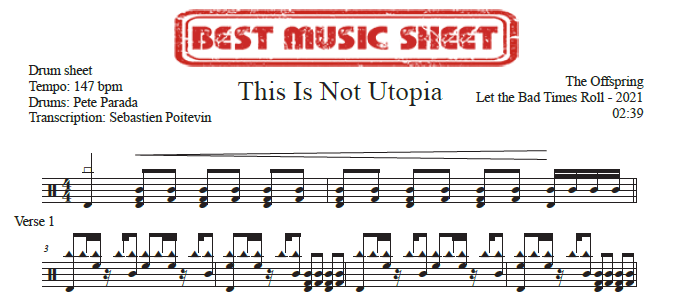 Sample drum sheet of This Is Not Utopia by The Offspring