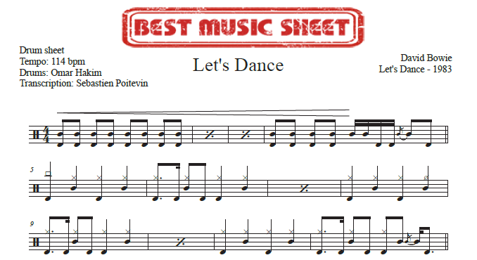 Sample drum sheet of Let's Dance by David Bowie