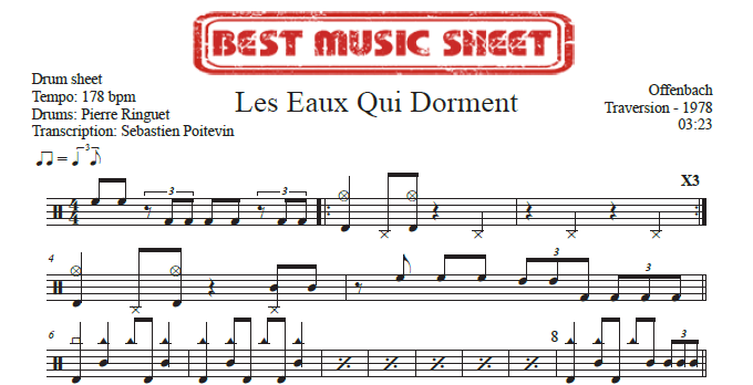 Sample drum sheet Les Eaux Qui Dorment by Offenbach