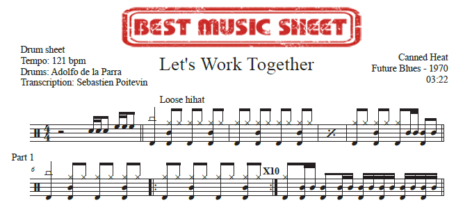 Sample drum sheet of Let's Work Together by Canned Heat