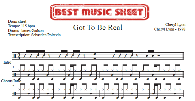 Sample drum sheet of Got To Be Real by Cheryl Lynn