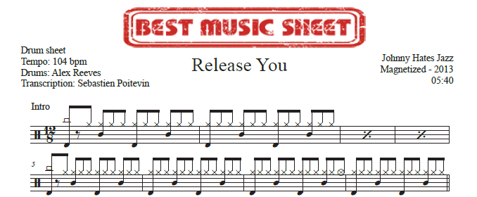 Extrait partition de batterie Release You de Johnny Hates Jazz