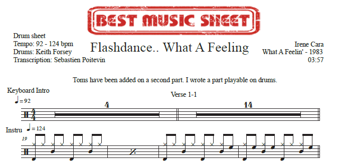 Sample drum sheet of Flashdance What a Feeling by Irene Cara