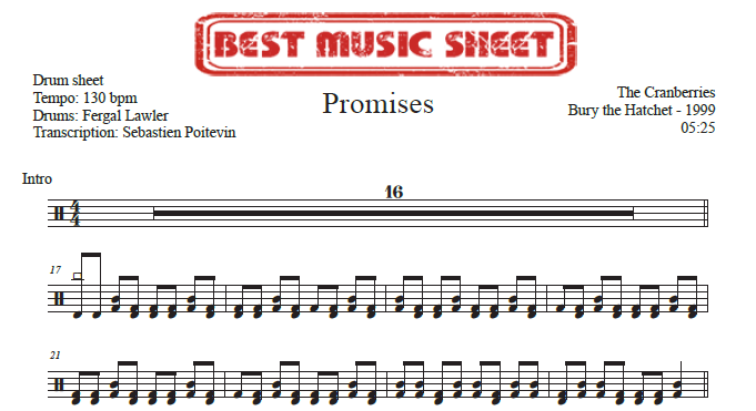 Sample drum sheet of Promises by The Cranberries
