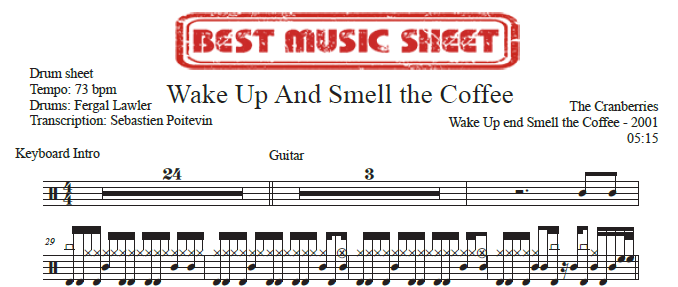 Sample drum sheet of Wake Up and Smell the Coffee by The Cranberries
