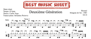 sample of the drum sheet of Deuxième Génération by Renaud