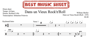sample of the drum sheet of Dans Un Vieux Rock'N'Roll by William Sheller