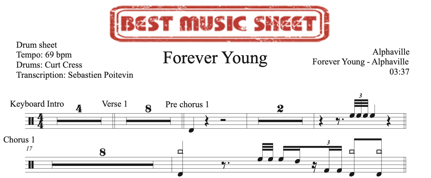 Sample drum sheet of Forever Young by Alphaville