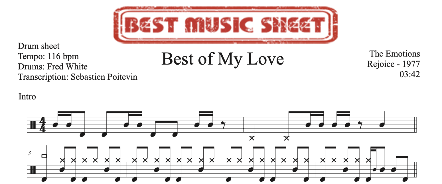 Sample drum sheet of Best of My Love by The Emotions