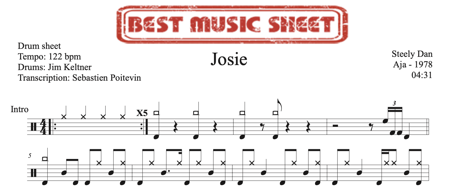 Sample drum sheet of Josie by Steely Dan