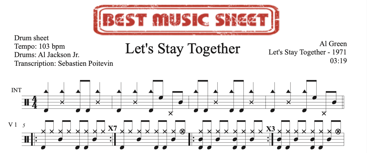 Sample drum sheet of Let's Stay Together by Al Green