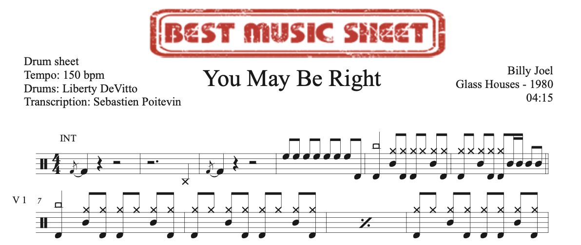 Extrait partition de batterie You May Be Right de Billy Joel