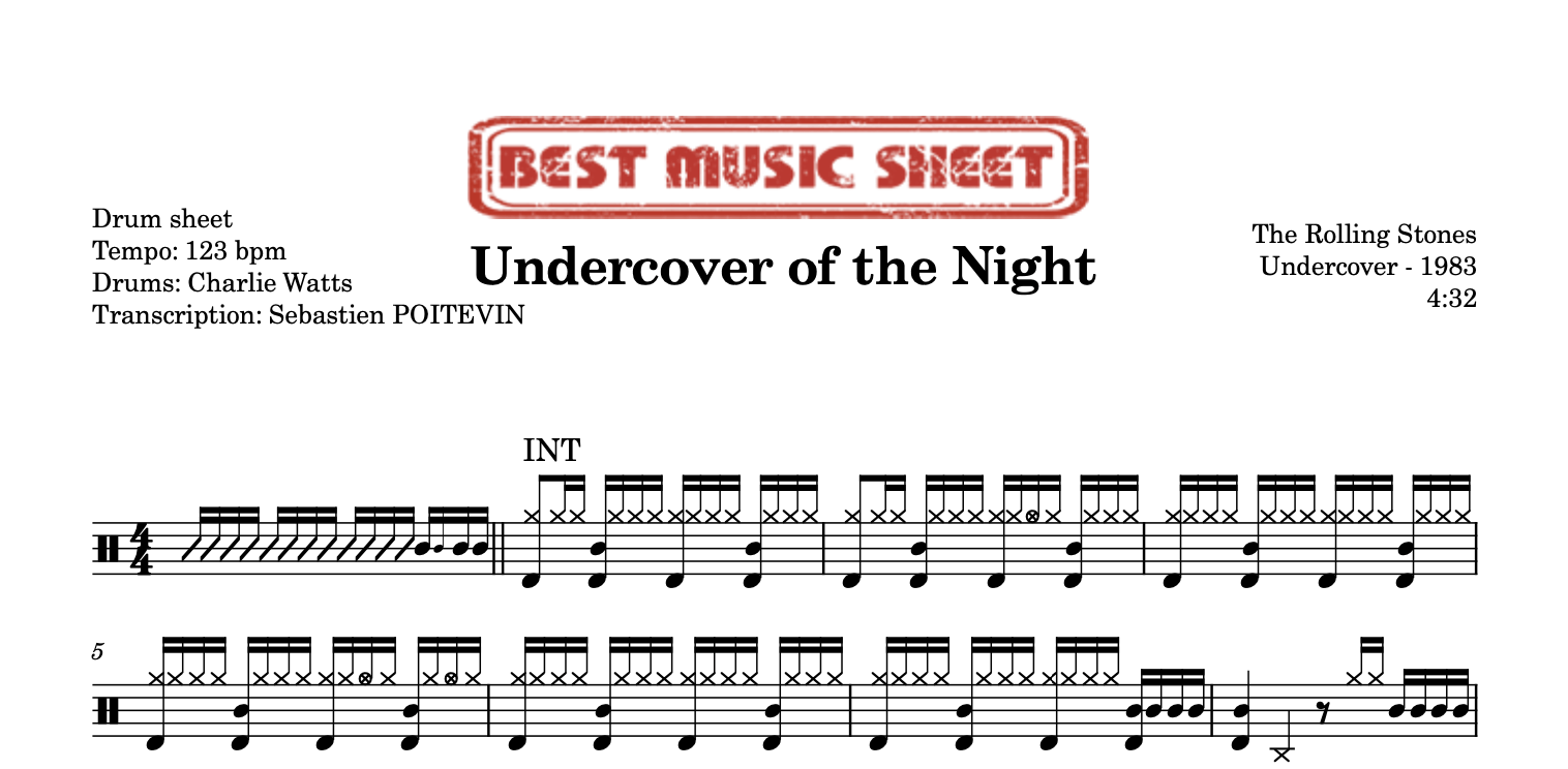 Sample drum sheet of Undercover of the Night by The Rolling Stones