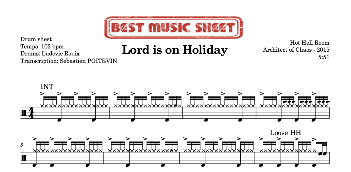 Extrait partition de batterie The Lord is on Holiday de Hot Hell Room