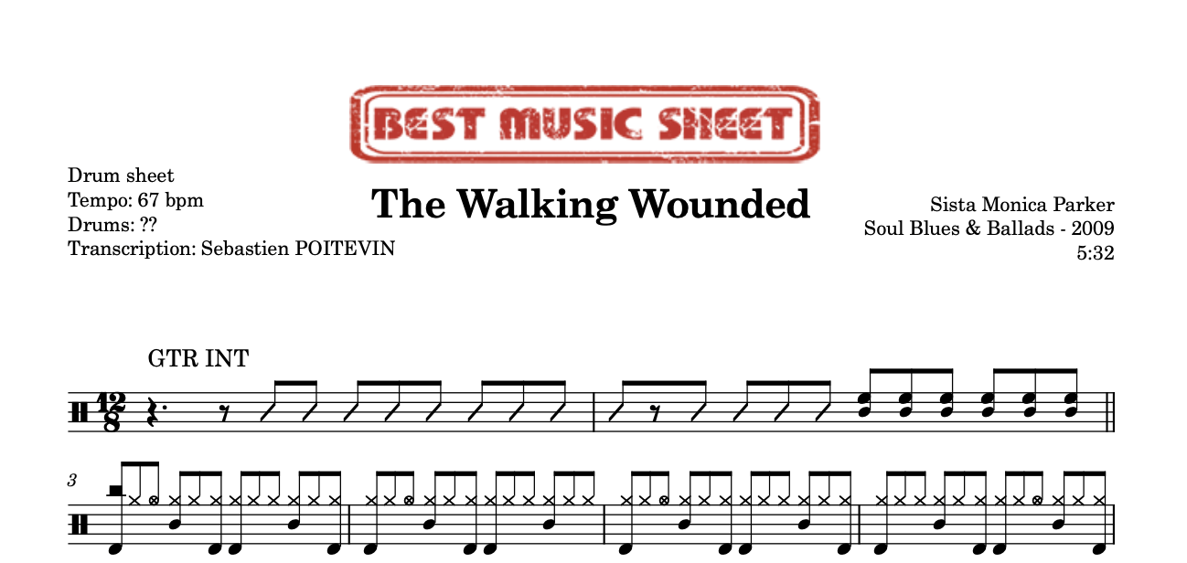 Extrait partition de batterie The Walking Wounded de Sista Monica Parker