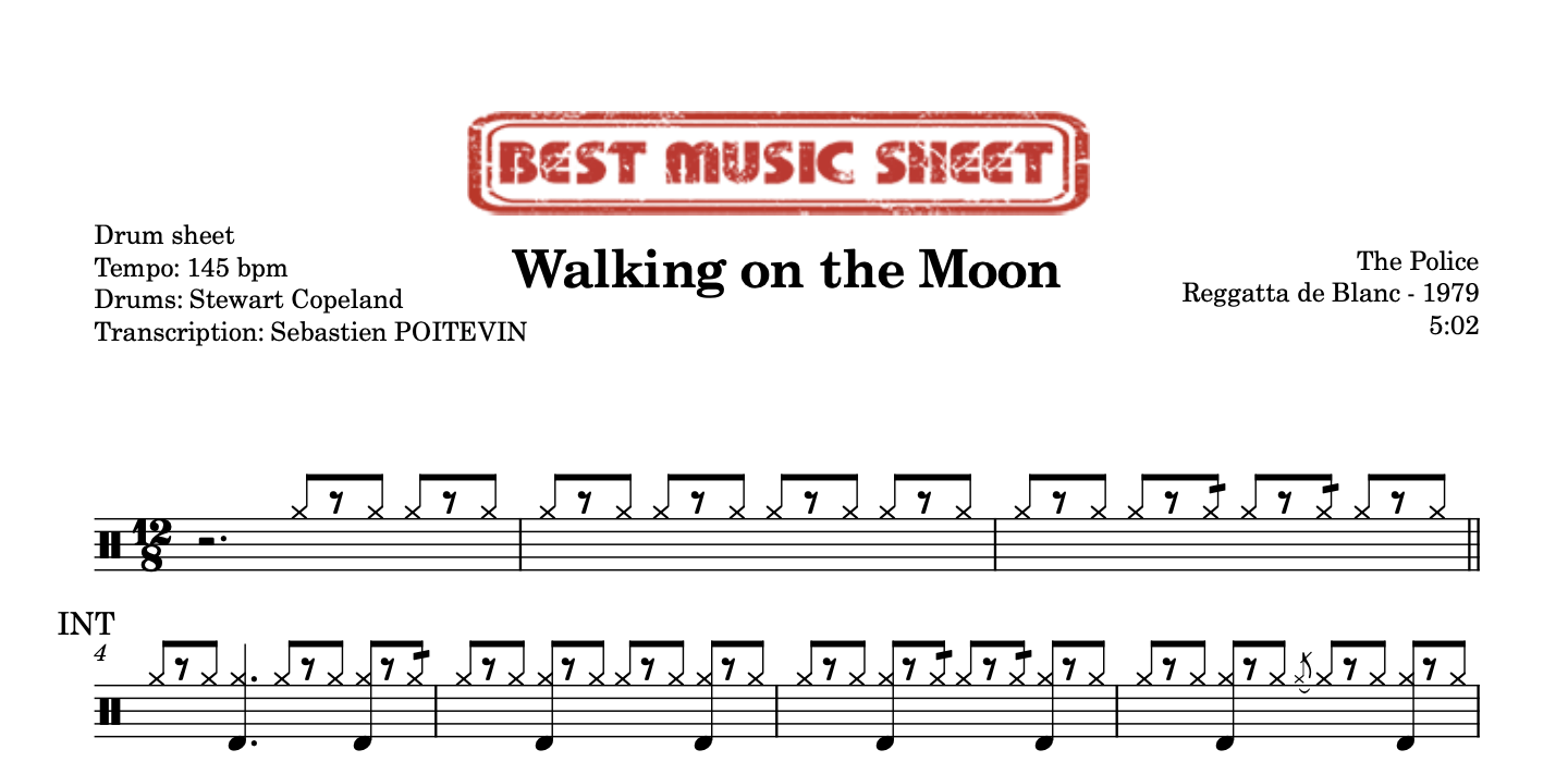 Extrait partition de batterie Walking on the Moon de The Police
