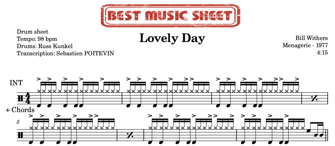 Sample drum sheet of Lovely Day by Bill Withers