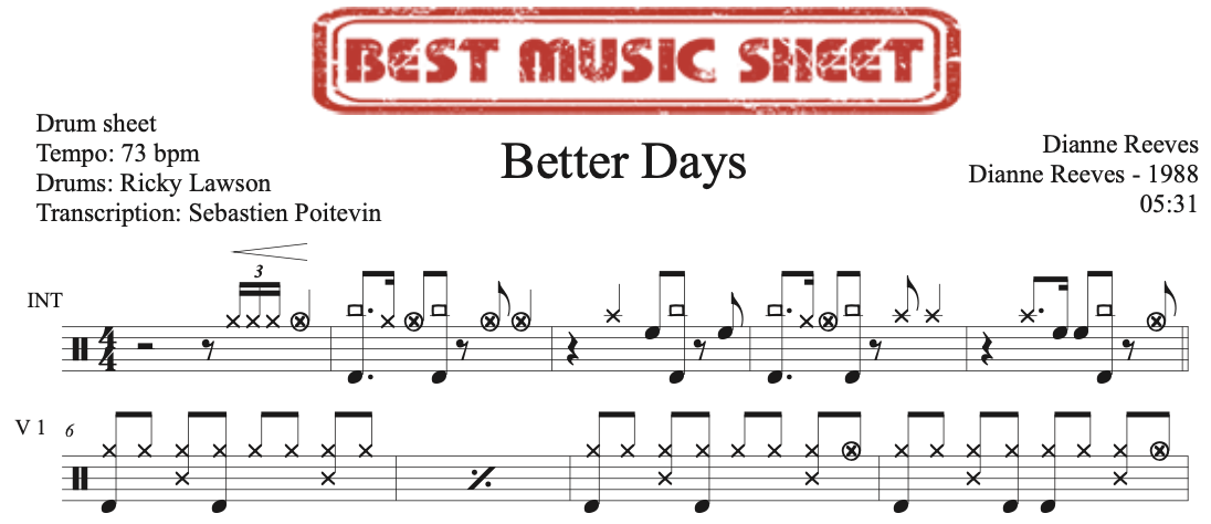 Extrait partition de batterie Better Days de Dianne Reeves