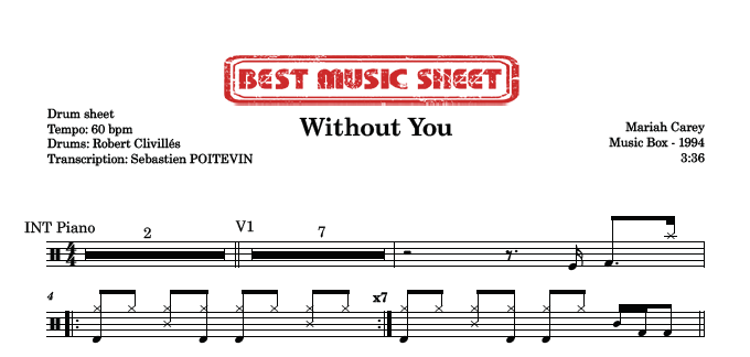 Extrait partition de batterie Without You de Mariah Carey