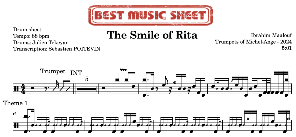 Extrait partition de batterie The Smile of Rita de Ibrahim Maalouf
