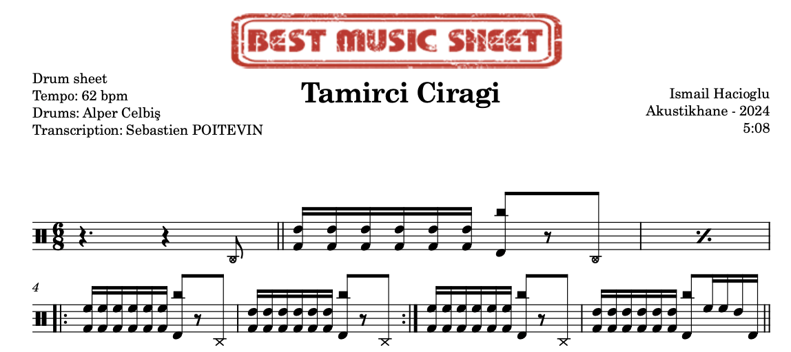 Extrait partition de batterie Tamirci Ciragi de Ismail Hacioglu
