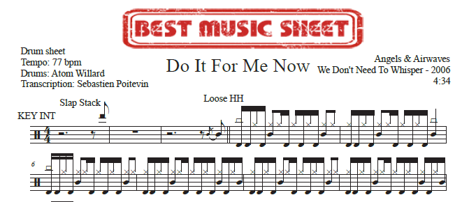 Sample drum sheet of Do It For Me Now by Angels & Airwaves