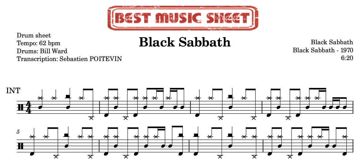 Sample drum sheet of Black Sabbath by Black Sabbath