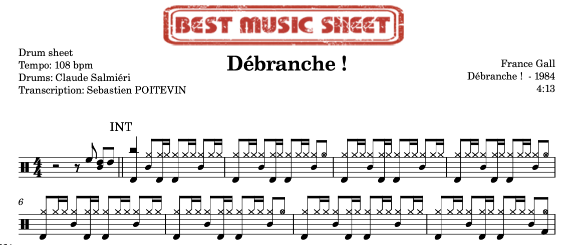 Sample drum sheet of Debranche! by France Gall