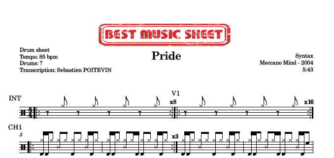 Drum Sheet - Syntax - Pride - Best Music Sheet