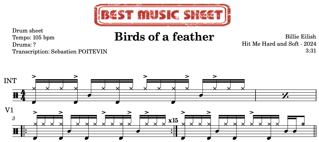 Extrait partition de batterie Birds of a feather de Billie Eilish