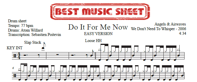 Sample drum sheet easy of Do It For Me Now by Angels And Airwaves