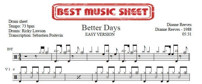 Sample drum sheet easy of Better Days by Dianne Reeves