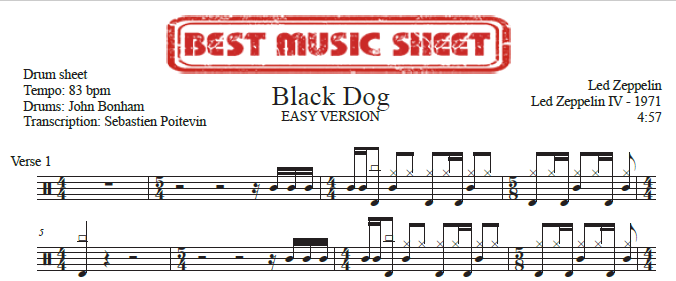 Sample drum sheet easy of Black Dog by Led Zeppelin