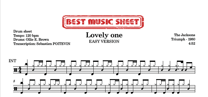Sample drum sheet easy of Lovely One by The Jacksons