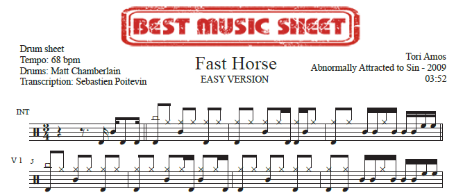 Sample drum sheet easy of Fast Horse by Tori Amos