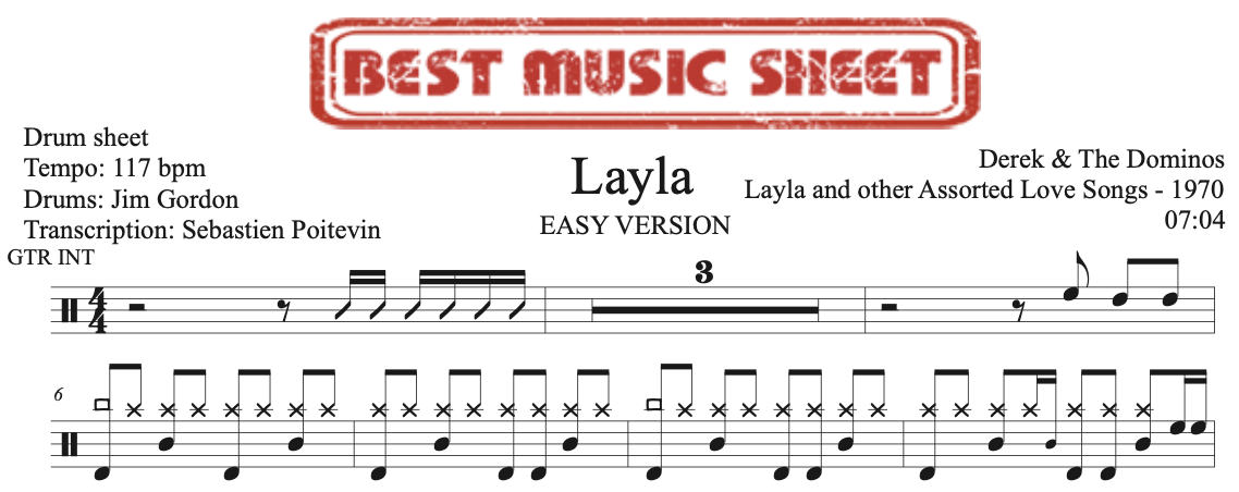 Sample drum sheet easy of Layla by Derek & The Dominos
