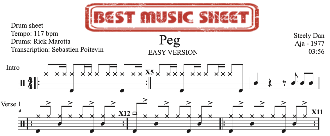 Sample drum sheet easy of Peg by Steely Dan