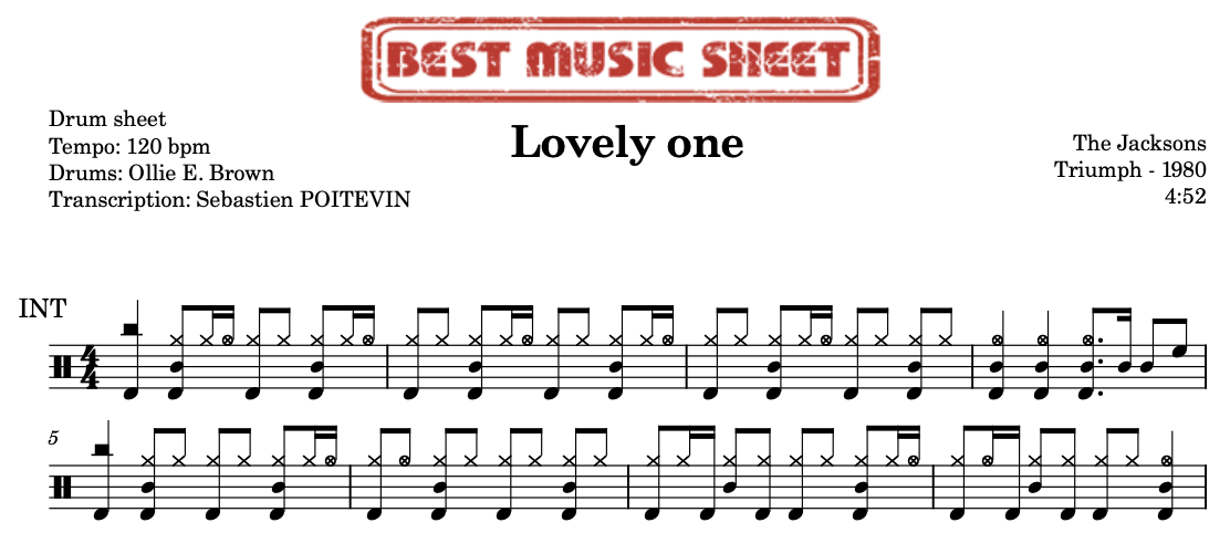 Sample drum sheet of Lovely one by The Jacksons