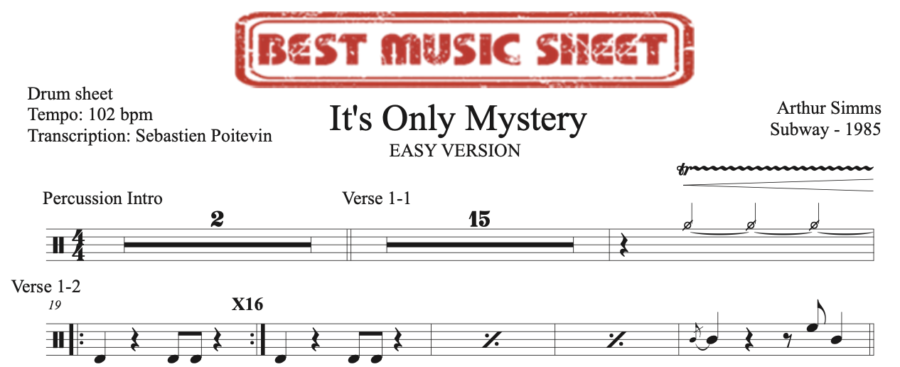 Extrait partition de batterie facile It’s Only Mystery de Arthur Simms