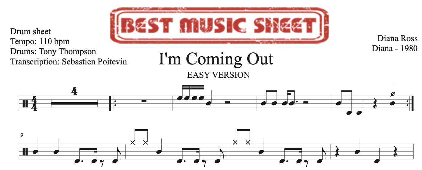 Extrait partition de batterie facile I'm Coming Out de Diana Ross