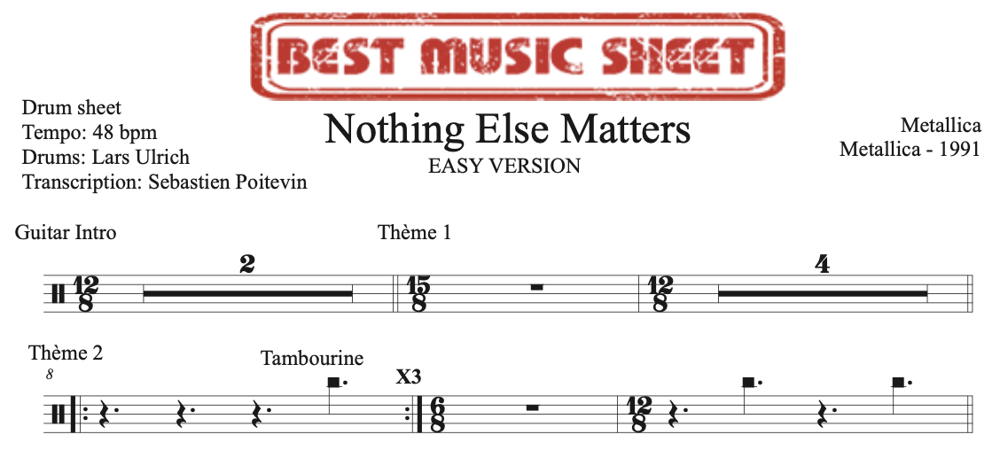 Sample drum sheet easy of Nothing Else Matters by Metallica
