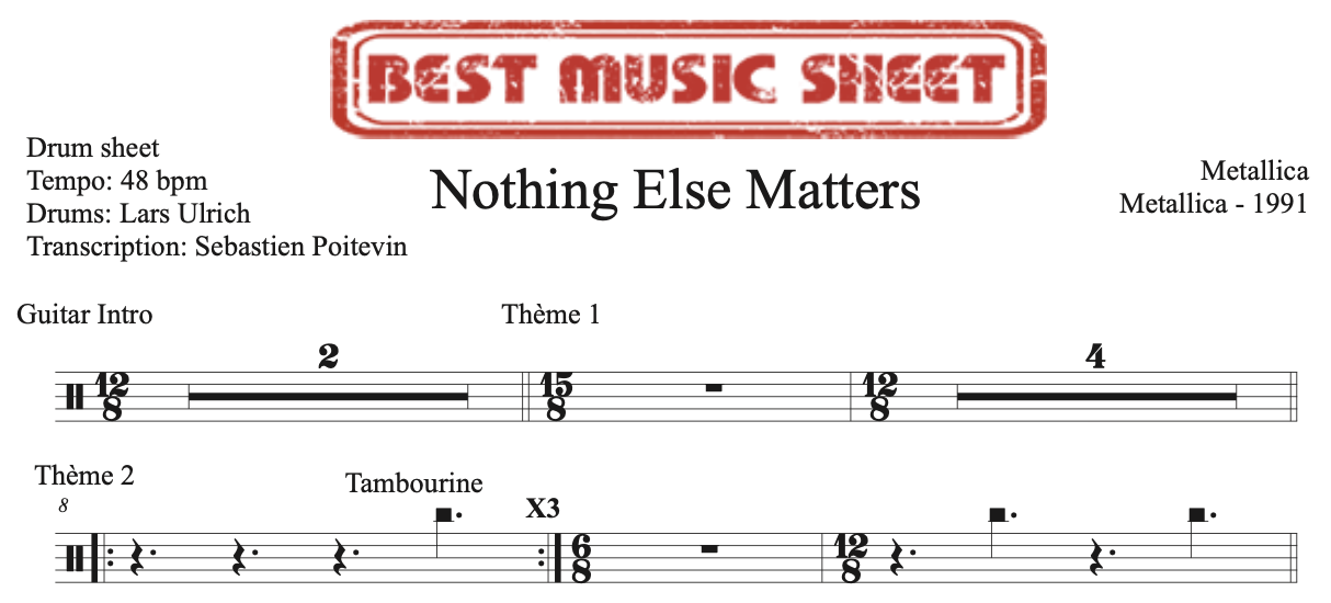 Sample drum sheet of Nothing Else Matters by Metallica