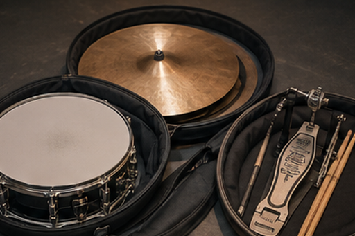 Cymbales caisse claire et pédale de grosse caisse du batteur