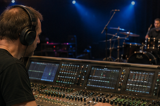 Batteur et technicien du son pendant la balance