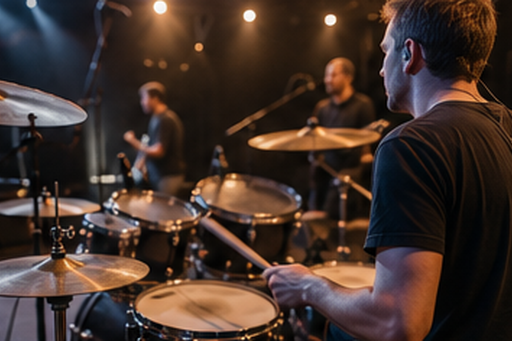 Batteur utilisant des protections auditives sur scène