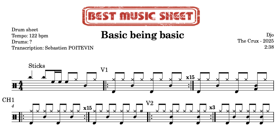 Sample drum sheet of Basic Being Basic by Djo