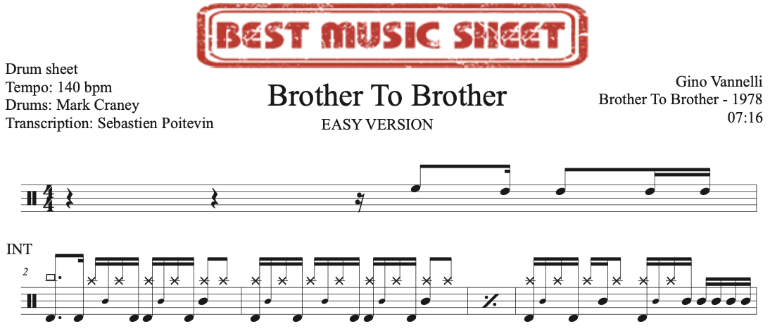 Sample drum sheet easy of Brother To Brother by Gino Vannelli
